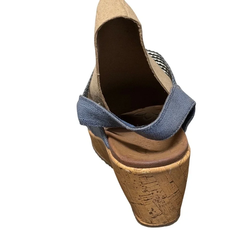 Skechers Cali Rumblers Wedge Sandals Womens‎ 8 Blue Denim Metallic Strappy Cork